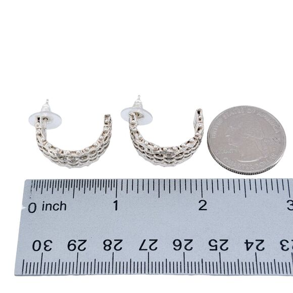 Sterling Silver 925 2.2cm Woven Textured Half Hoop Earrings - Picture 6 of 7